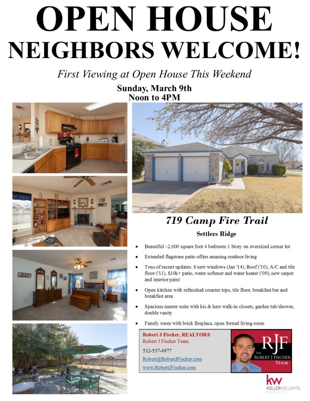 OPEN HOUSE March 9 - 719 Camp Fire Trail, Pflugerville